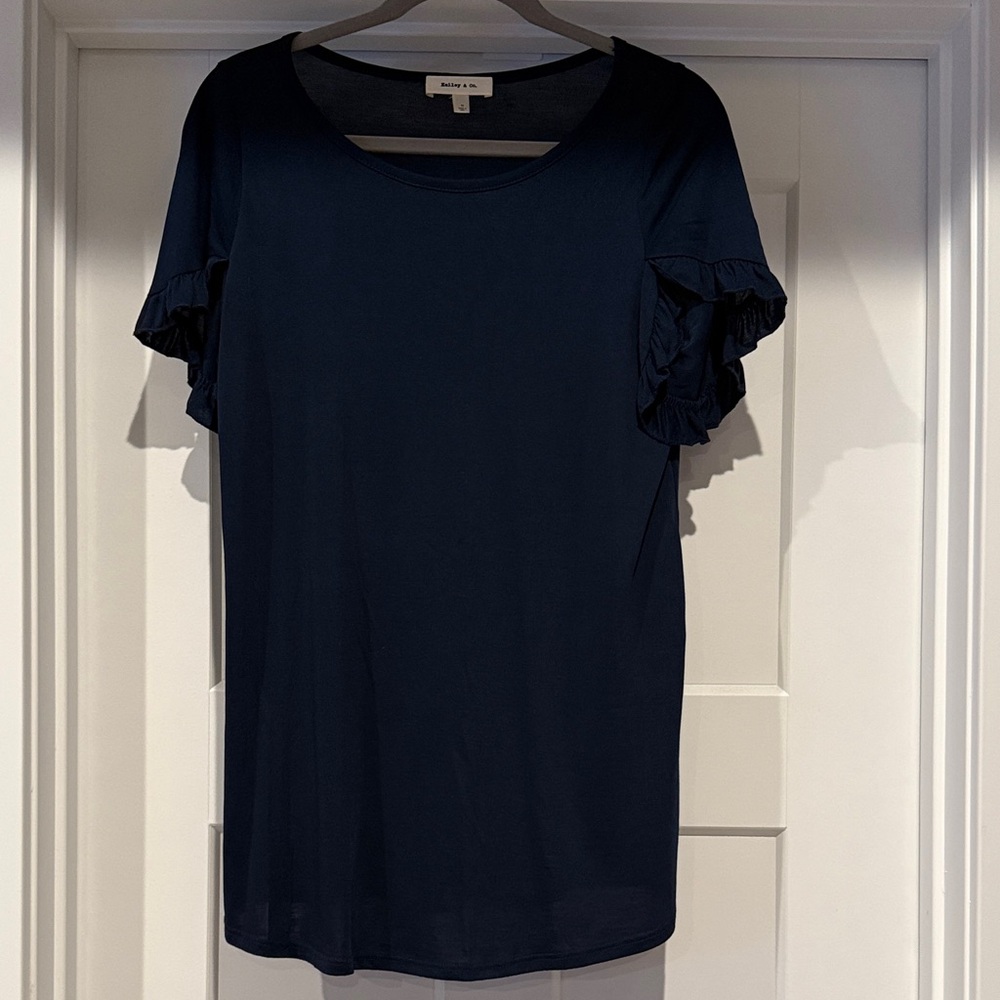 Ann Taylor Navy Ruffle Sleeve Blouse